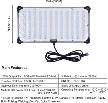 Aputure Amaran F21C RGBWW Flexible Led Video Light 2500K~7500K,100W,15 Lighting FX with Honeycomb Grid Soft Box,Support App Control