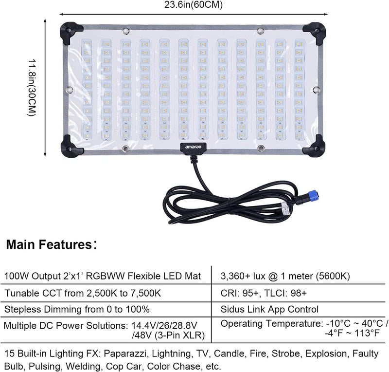 Aputure Amaran F21C RGBWW Flexible Led Video Light 2500K~7500K,100W,15 Lighting FX with Honeycomb Grid Soft Box,Support App Control