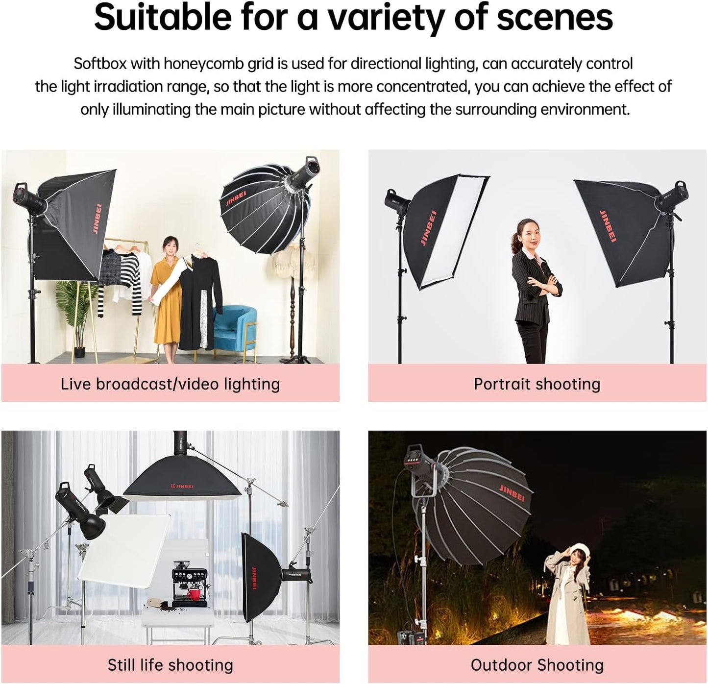 JINBEI Quick Release Rectangular Softbox with Grid and Bowens Mount Speedring 24"x36"(60x90cm)