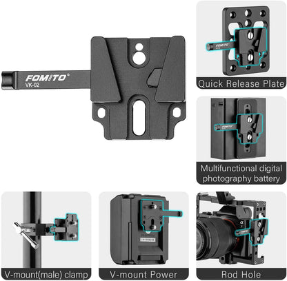 Fomito-VK-02 V Mount Battery Plate V Mount Adapter VK-02 V-Mount V-Lock Base Station Quick Release Plate-F0025/F0026/F0027/F0028
