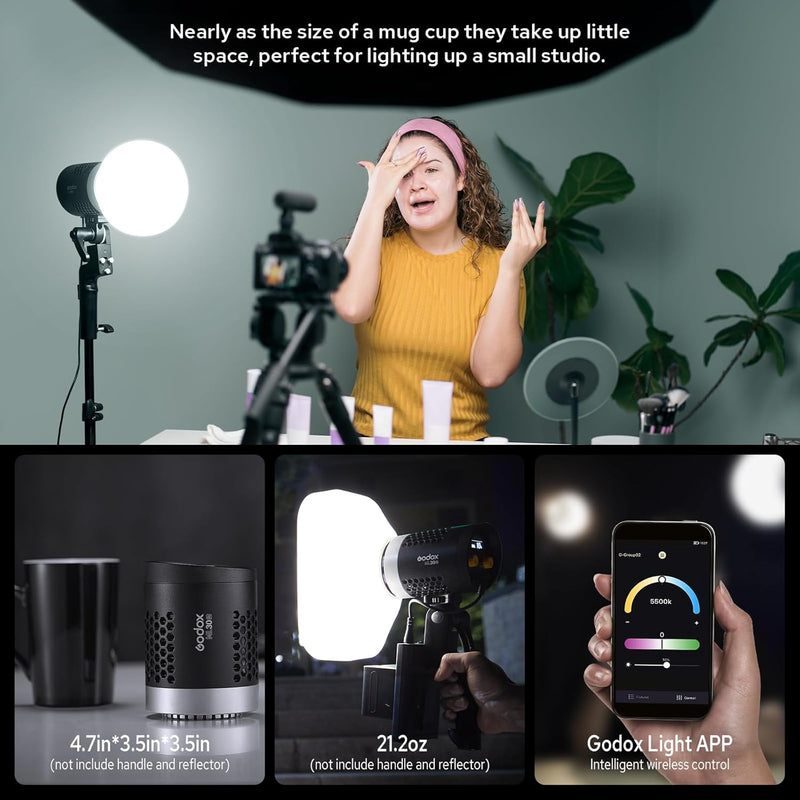 Godox ML30Bi Handheld Bi-Color LED Video Light, Portable Studio LED Continuous Light 2800K-6500K, 41000 lumens CRI 96+ TLCI 97+, 21 FX Effects, APP Control, Silent Mode, Compatible with Godox Mount