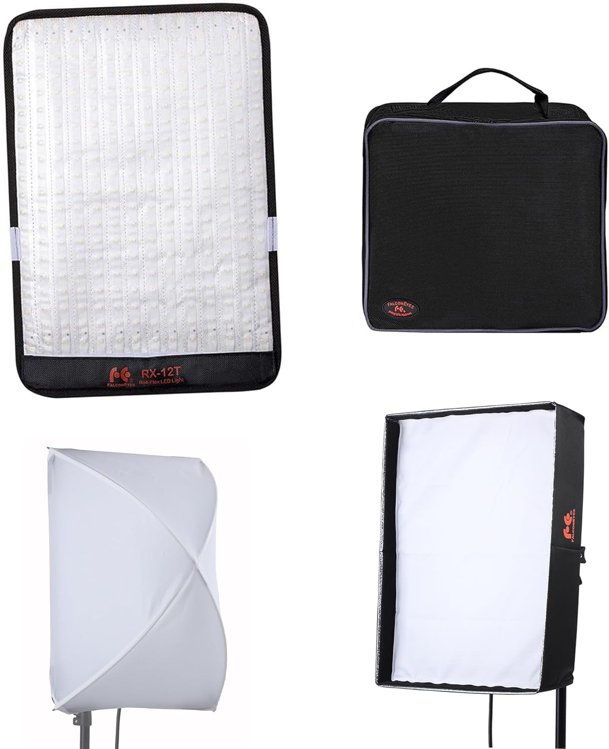 Falcon Eyes RX-12T Kit 280 Lights Lightweight Roll-Flex LED Light Waterproof Lamp with Softbox Diffuser (RX-12T with Diffuser)