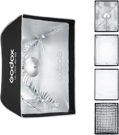 Godox UL-Series Quick Release Umbrella Softbox - 5 Shapes Edge Mask & Bowens Mount for Portraits/Product/Live Streaming, 45x60cm