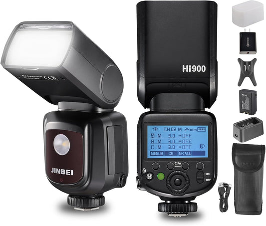 HI-900 Professional TTL Camera Flash 80Ws GN60, 1/8000s HSS, 360° Rotating Head, 2500mAh Li-ion, 3W LED Modeling lamp, 2.4G Wireless Master/Slave for Canon/Nikon/Fuji/Panasonic