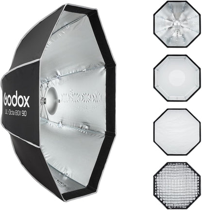 Godox UL-Series Quick Release Umbrella Softbox - 5 Shapes Edge Mask & Bowens Mount for Portraits/Product/Live Streaming, Octa 90cm