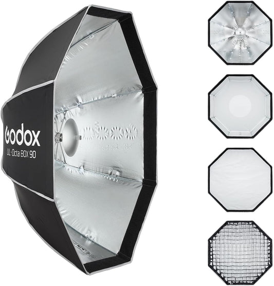 Godox UL-Series Quick Release Umbrella Softbox - 5 Shapes Edge Mask & Bowens Mount for Portraits/Product/Live Streaming, Octa 90cm
