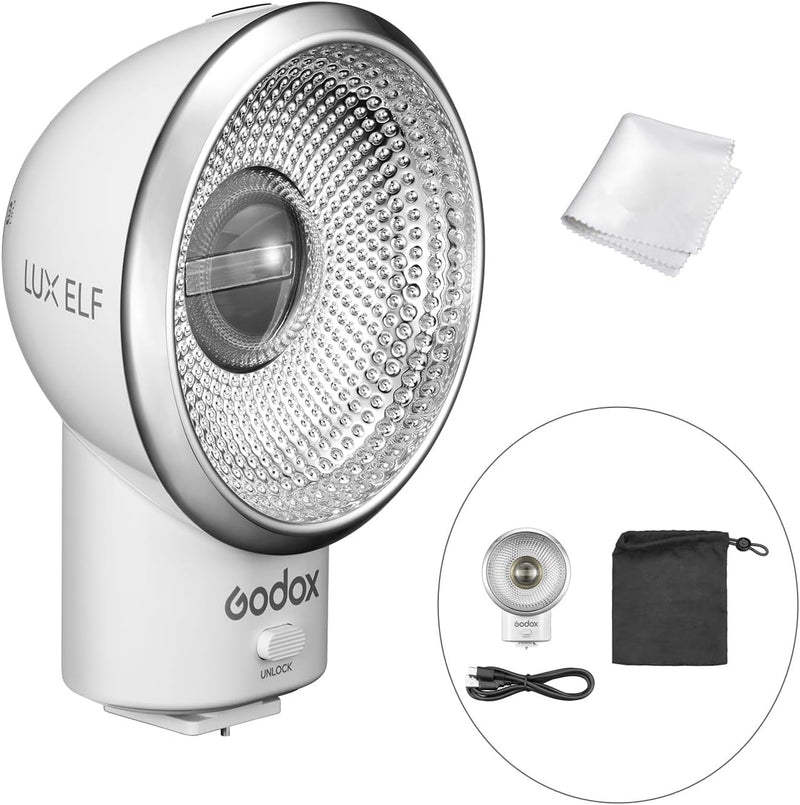 Godox Lux Elf Retro Camera Flash, GN6 CCT 6000K±200K, S1/S2 Optical Control, 5 Levels On-Camera Flash for FUJIFILM, for Canon,for Nikon, for Olympus, for Sony Cameras, W/Charging Cord+Storage Bag