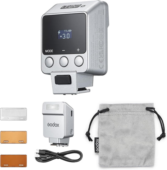 GODOX iT22 C/N/S/F/O iFlash TTL Camera Flash Light, 700+ Flashes & 1.5 s Recycling, 6 Stops (1/32 to 1/1 Power), Built in Battery with Magnetic Diffuser & Filter (Sliver, for Olympus,Panasonic)