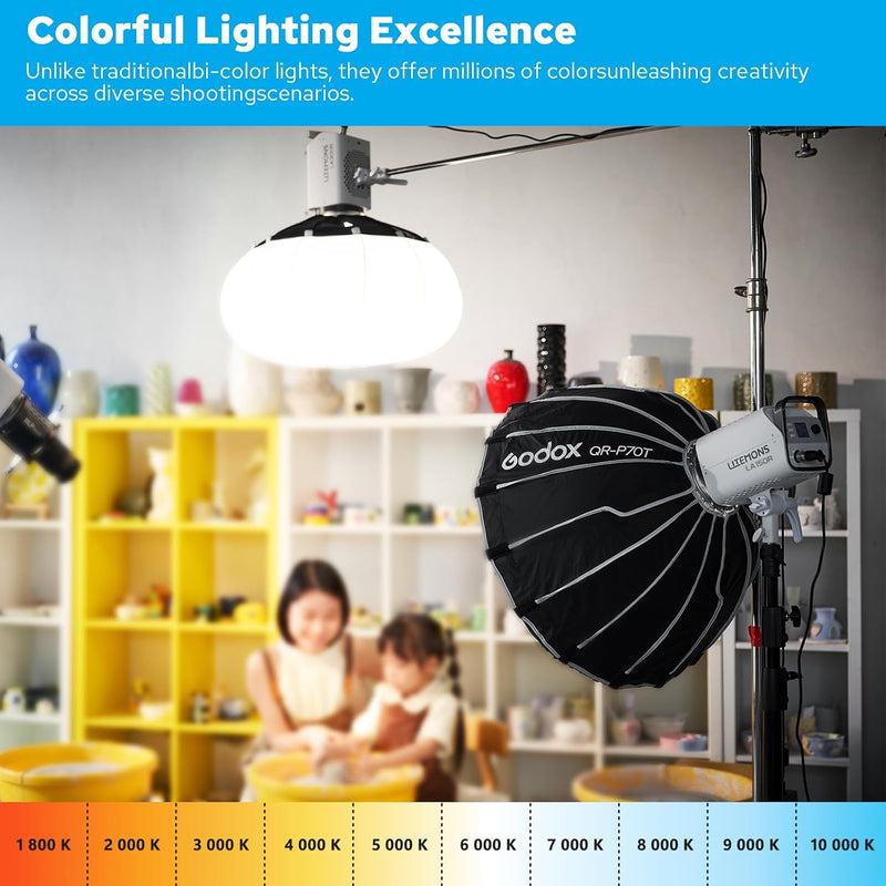 Godox LA200R RGB LED Video Light with Carry Bag, 220W 68000Lux@1M Studio Bright Light, 1800K-10000K Bowens Mount RGB LED Light with 14 FX Effects 0-100% Dimming for Videography