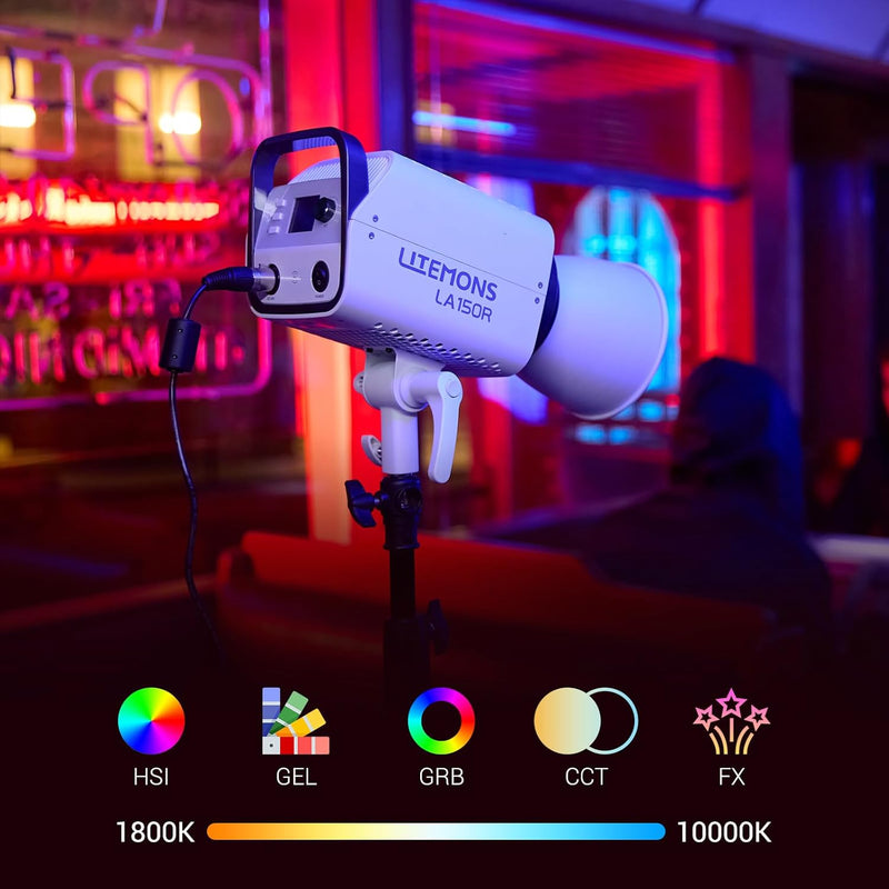 Godox LA150R LED Video Light, 165W Continuous LED Light, RGBW Full Color 1800K-10000K, 14 Light Effects, APP Control, Bowens Mount Studio Light for Photography Video Recording