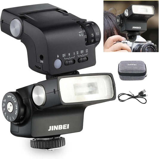 Hi5 Retro Camera Flash with Adjustable Head & Built-in 2500mAh Li-ion Battery, GN16 6000K±200K, S1/S2 Modes, for Sony/Canon/Nikon/Fuji/Olympus Hot Shoe Cameras for Beginners