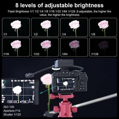 Fomito-K202M Mini Macro Flash, Single Contact Hotshoe, Three-Head with 13pcs Diffuser and Type-C Cable, 8 Levels of Adjustable Brightness, 9-Stop LED Light to Assist Focusing, Built-in 3.7V/2000mAh Battery-F0066