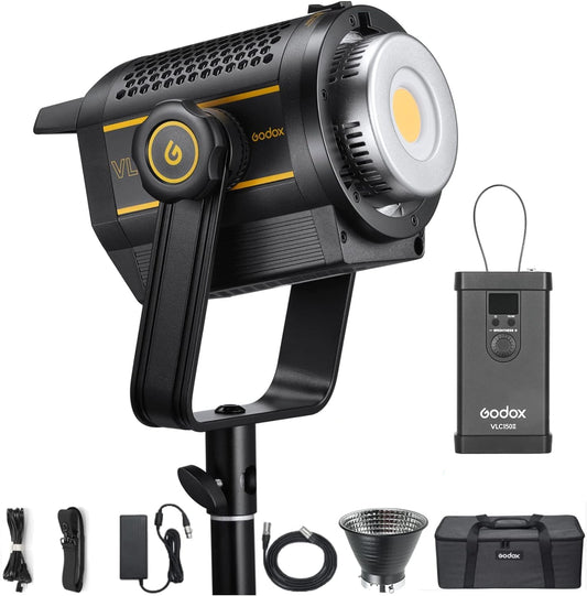 Godox VL150II LED Video Light, 76000 Lux 165W LED Continuous Light, Professional Daylight LED Light 5600k CRI 96+, DC or V-Port Lithium Battery Power Supplied, 8 FX Effects APP Control Bowens Mount