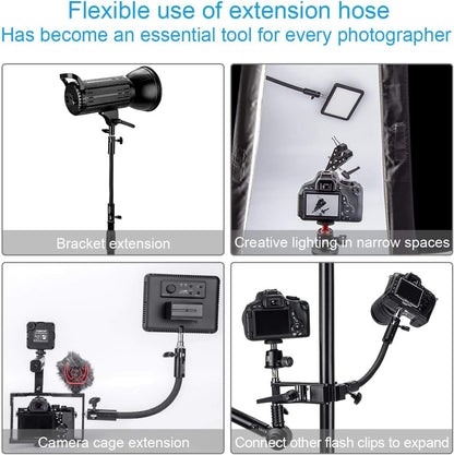 Fomito-RG-01 12.5 Inch/32cm Flexible Arm Extension Pole with 1/4-3/8in Converter Screw for Marco Ring Light/LED Panel, for Light Stand, Tripod, Monopod Photography, Max Load 5.5lbs/2.5kg-F0063