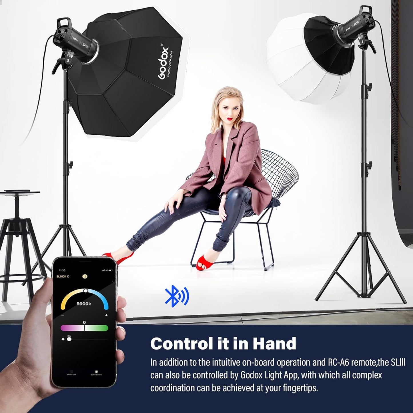 Godox SL100D LED Video Light Daylight 100W with RC-A6 Remote 5600K 32100 Lux CRI 96+ TLCI 97+ 8 Light FX Bowens Mount COB LED Continuous Light(SL100-D)