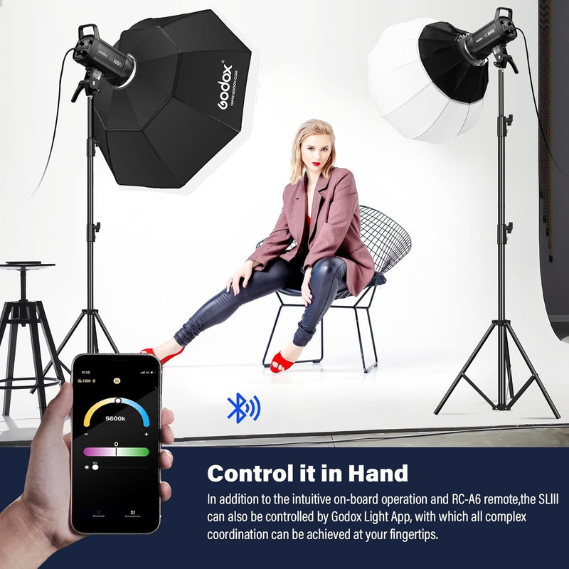 Godox SL100D Video Light Daylight 100W with RC-A6 Remote 5600K 32100 Lux CRI 96+ TLCI 97+ 8 Light FX Bowens Mount COB LED Continuous Light(SL100-D)