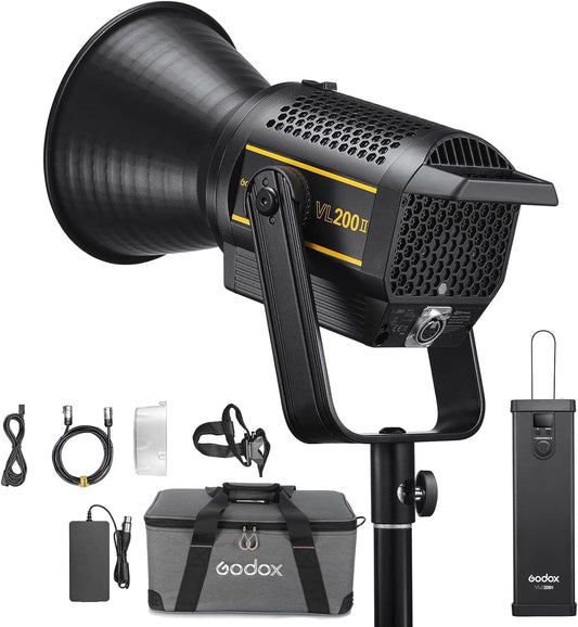Godox VL200 II LED Video Light with BD-04 Barndoor Kit&LETWING 8 Color Filters,215W 5600K Bowens Mount Continuous Video Light,CRI 96 TLCI96 0-100% Dimming,16 Groups 32 Channels,2.4GHz Wireless Control