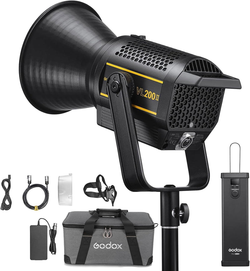 Godox VL200 II LED Video Light with BD-04 Barndoor Kit&LETWING 8 Color Filters,215W 5600K Bowens Mount Continuous Video Light,CRI 96 TLCI96 0-100% Dimming,16 Groups 32 Channels,2.4GHz Wireless Control