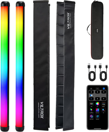 VILTROX 58cm 20W RGB Light Stick,1920LM 2500K~8500K TLCI≥97 LED Photographye Tube Light, Phone Control RGB Photo Lamp for YouTube, TikTok, Game Streaming, Party Bar (K60)
