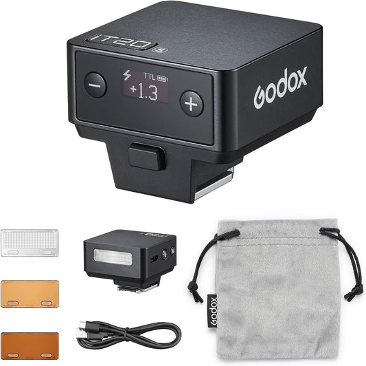 GODOX iT20 C/N/S/F/O iFlash TTL Camera Flash Light, 700+ Flashes & 1.5 s Recycling, 6 Stops (1/32 to 1/1 Power), Built in Battery with Magnetic Diffuser & Filter (Black, for Sony)