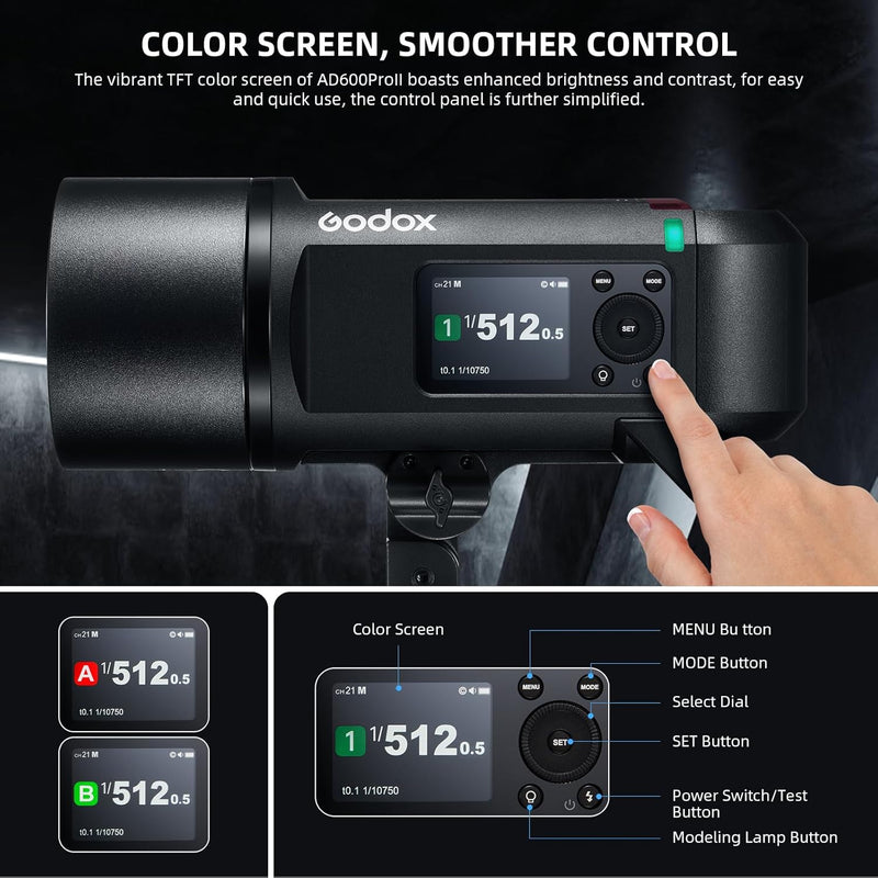 GODOX AD600 Pro II AD600Pro II Outdoor Flash Strobe, 2.4G TTL Studio Flash HSS 1/8000s, 40W Bi-Color Modeling Light, Lithium Battery, for Canon, Nikon, Sony, Olympus, Panasonic, Fuji, Leica, Pentax