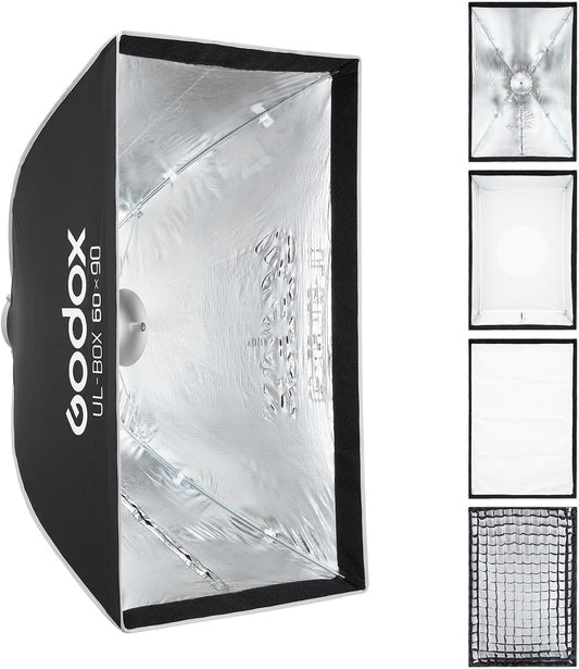 Godox UL-Series Quick Release Umbrella Softbox - 5 Shapes Edge Mask & Bowens Mount for Portraits/Product/Live Streaming, 60x90cm