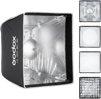 Godox UL-Series Quick Release Umbrella Softbox - 5 Shapes Edge Mask & Bowens Mount for Portraits/Product/Live Streaming, BOX 40x40cm