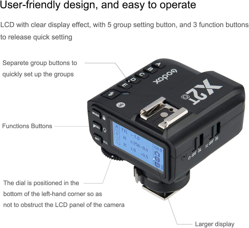 Godox X2T-O TTL Wireless Flash Trigger for Olympus Panasonic, Support 1/8000s HSS Function, 5 Dedicated Group Button and 3 Function Button for Quick Setting