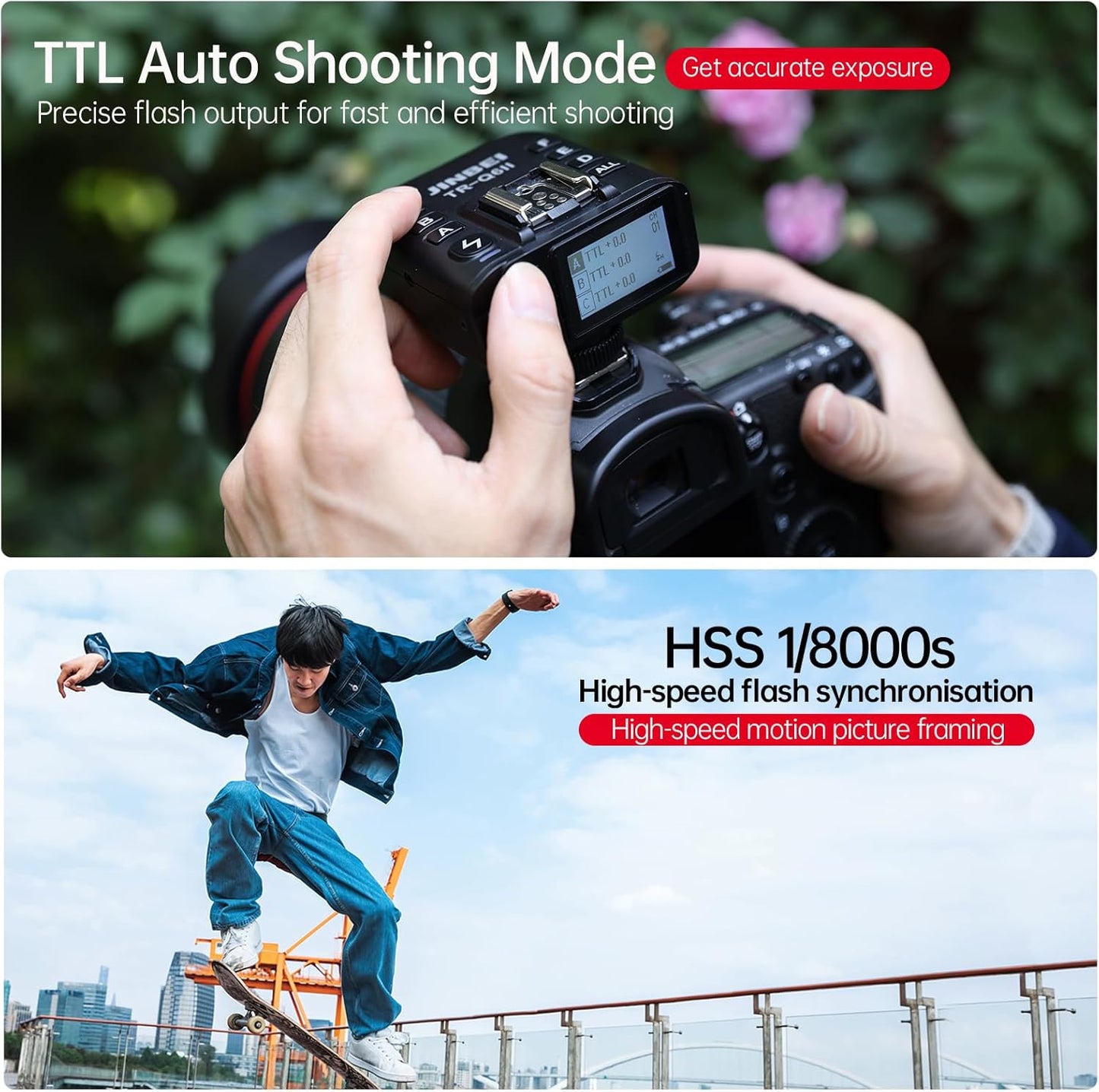 JINBEI TR-Q6II 2.4G Wireless Flash Trigger, Universal Hot Shoe for C/N/F/O/P