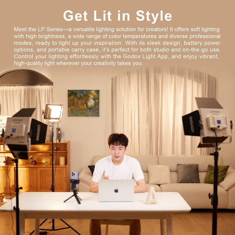 Godox LP1200BI Led Video Light Panel 120W Dimmable Bi-Color 2800K-6500K,CRI≥96 TLCI≥96,with 11 FX Modes,Support APP Control for Gaming,Video Recording, Studio Photography, Streaming Zoom