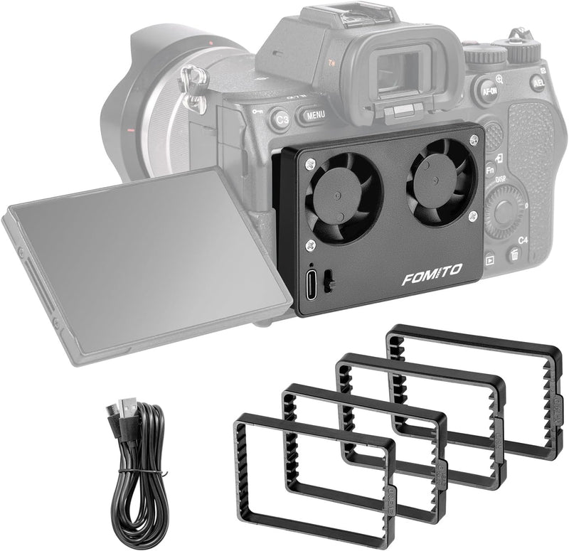 FOMITO Camera Video Dual Cooling Fans Built-in Battery with Magnetic Case for Sony A7M4 A7cII A7c A7S3 ZV-1 ZV-10 ZVE1 A6700 FX30 Canon R5 R6 R7 Fujifilm XT4 White