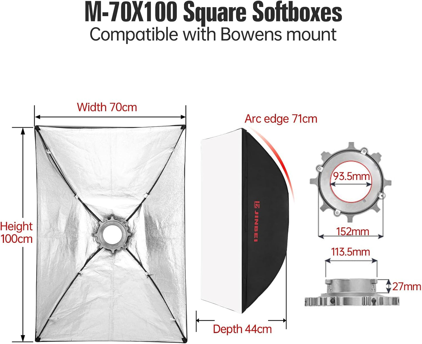 JINBEI 70×100cm/27×39inch Portable Rectangular Softbox,Studio Monolight Light Softbox with Bowens Mount,for Studio Strobe Flash Portrait Product Photography