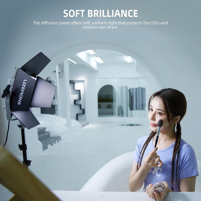 Godox LP600Bi Bicolor LED Video Light with Barndoor, 60W 2800K-6500K 9020Lux LED Panel Light with 11 FX Effects APP Control CRI/TLCI 96+ Dimmable 0-100% Studio Soft Light for Photography