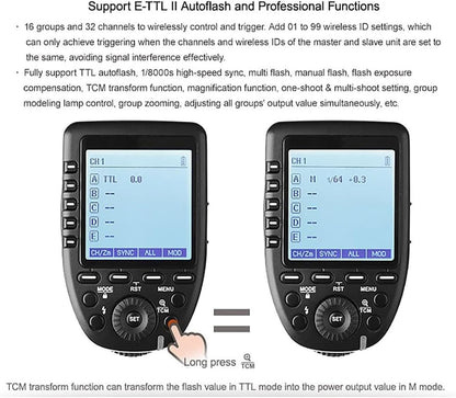 Godox Xpro-C TTL Wireless Flash Trigger for Canon 1/8000s HSS TTL-Convert-Manual Function Large Screen Slanted Design 5 Dedicated Group Buttons 11 Customizable Functions
