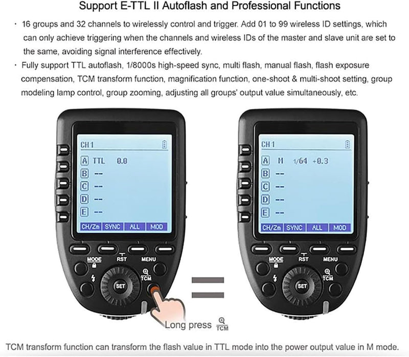 Godox Xpro-C TTL Wireless Flash Trigger for Canon 1/8000s HSS TTL-Convert-Manual Function Large Screen Slanted Design 5 Dedicated Group Buttons 11 Customizable Functions