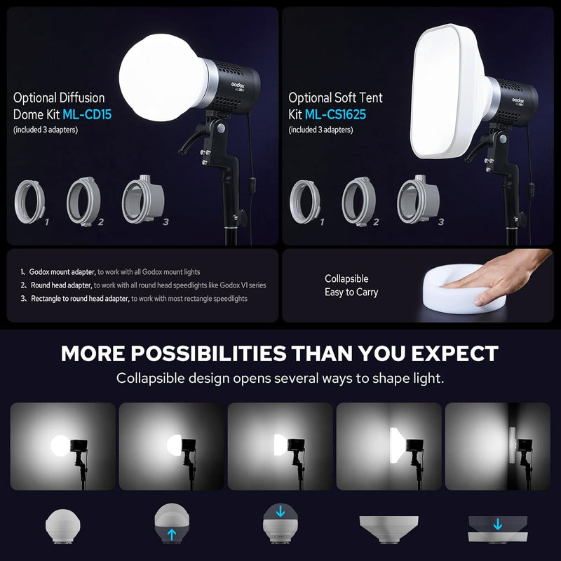 Godox ML30Bi Handheld Bi-Color LED Video Light, Portable Studio LED Continuous Light 2800K-6500K, 41000 lumens CRI 96+ TLCI 97+, 21 FX Effects, APP Control, Silent Mode, Compatible with Godox Mount