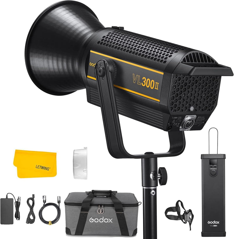 Godox VL300 II LED Video Light, 320W 5600K Daylight-Balanced Bowens Mount Continuous Video Light,CRI 96 TLCI 96 0-100% Dimming,16 Groups 32 Channels,2.4GHz Wireless Bluetooth Control(VL300 Upgraded)