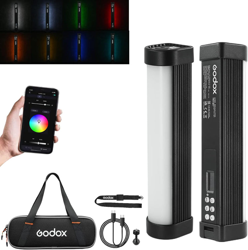 Godox WT25R RGB Waterproof LED Tube Light, 20W 9.8’’ RGB Underwater LED Light 1800K-10000K, CRI Dimming 0-100%, 13 FX Effects with CCT/HSI/Gel Mode, Supports 40m Dive Depth&Bluetooth APP Control