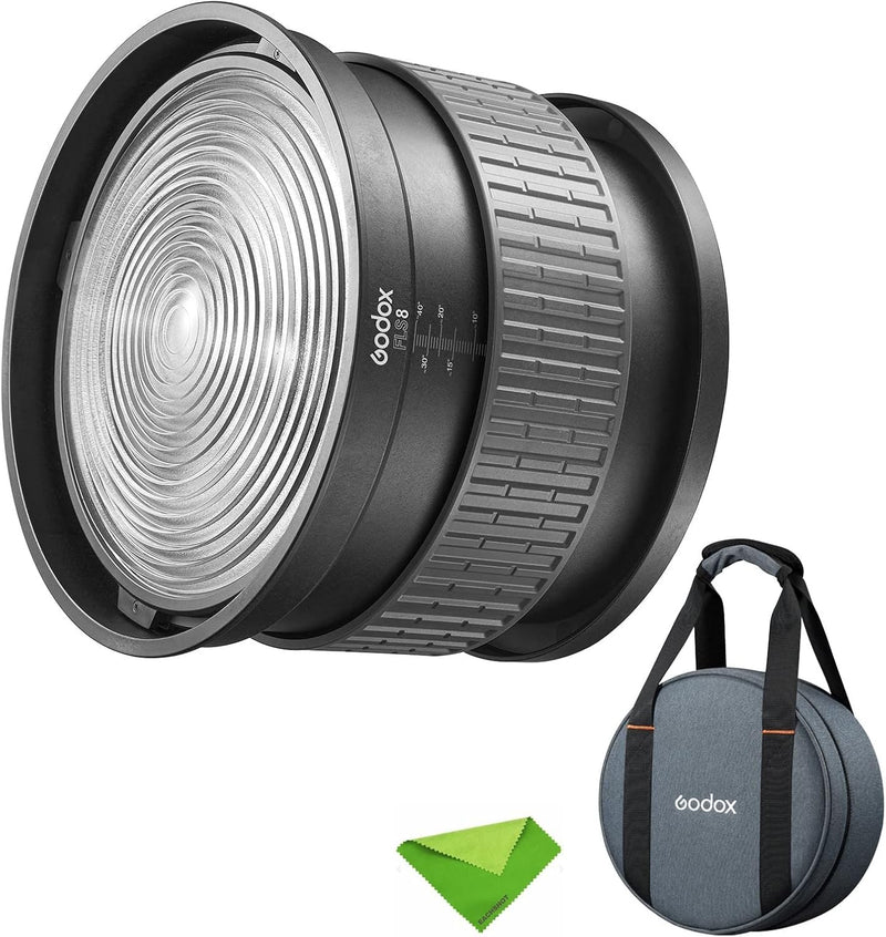 Godox FLS8 Fresnel Lens with Bowens Mount for Godox SL60W VL150 SL150II SZ150R SL200II SZ200BI Spotlight for Aputure LED Lights and Other Bowens Mount Continuous Lights (Adjustable Beam Angle 10-40°)
