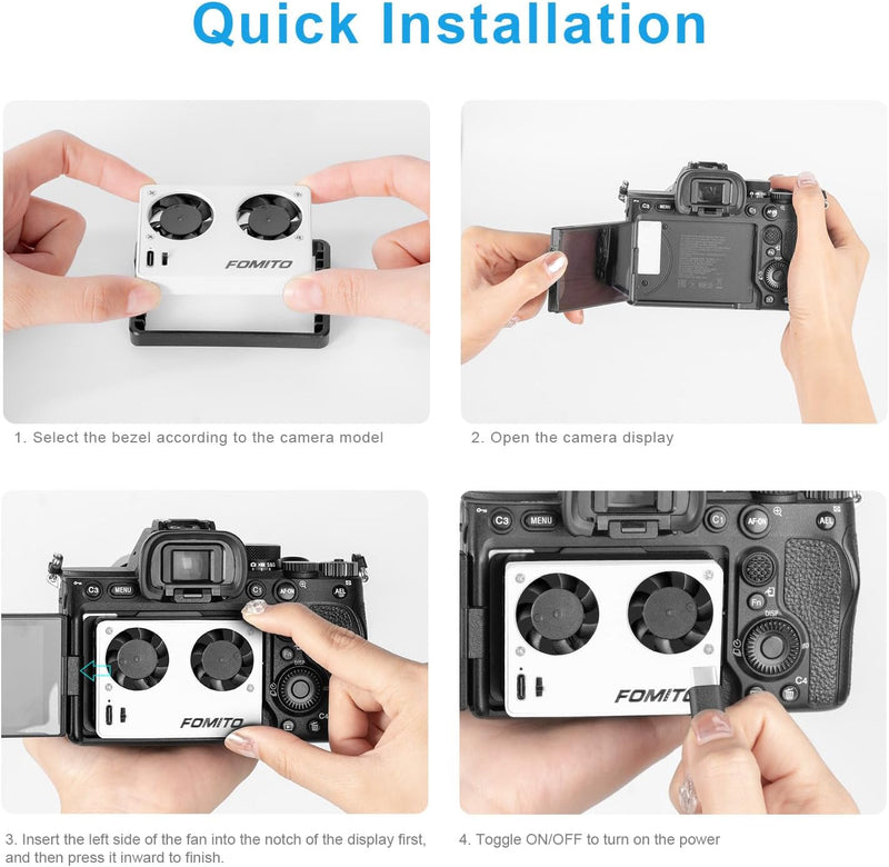 FOMITO Camera Video Dual Cooling Fans Built-in Battery with Magnetic Case for Sony A7M4 A7cII A7c A7S3 ZV-1 ZV-10 ZVE1 A6700 FX30 Canon R5 R6 R7 Fujifilm XT4 White