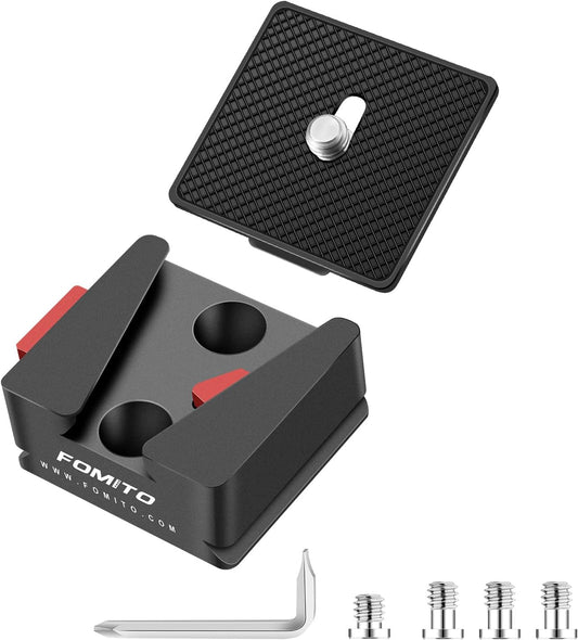 FOMITO-VK-09-Red V-Mount Mounting Base for Quick Release Plate and V-Mount Battery, Max Load-Bearing Capacity 55.12lbs/25kg, with 1/4 Threaded Hole with Cameras Stabilizers Slider Tripods etc-F0033