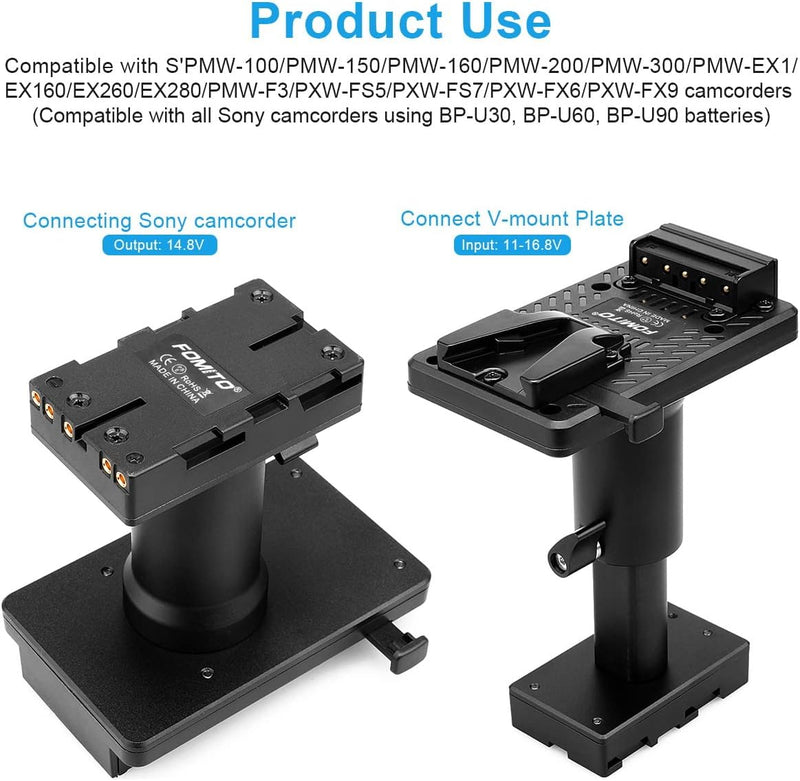 FOMITO BP-U90 U96 BP-U60 U30 Battery to V-Mount Plate Power Converter Adjustable Height