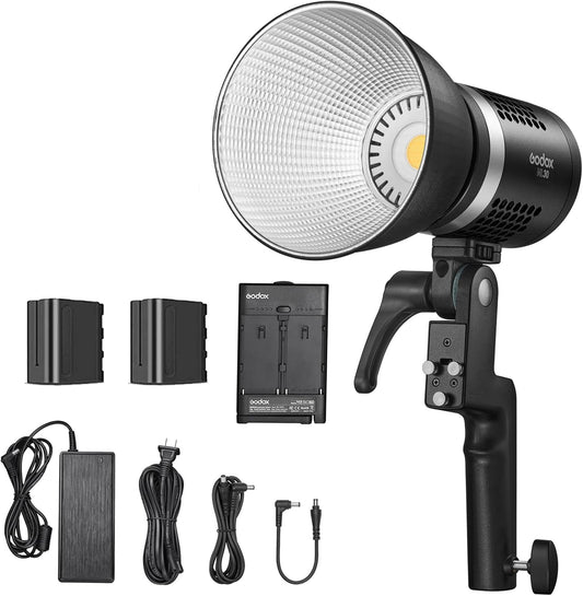 Godox ML30 LED Light, Portable Handheld LED Video Light,5600K CRI 96+ TLCI 97+, 12 Lighting Effects, APP Control,Silent Mode, with 2X NP-F970 Battery