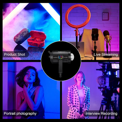 Godox SL150R 165W RGB LED Video Light 5600K@1m CRI≥96,TLCI≥96 14 FX Bowens Mount Silent Continuous Output Lighting APP/2.4G Control 360° Full 60 Gels for Video Recording Photography