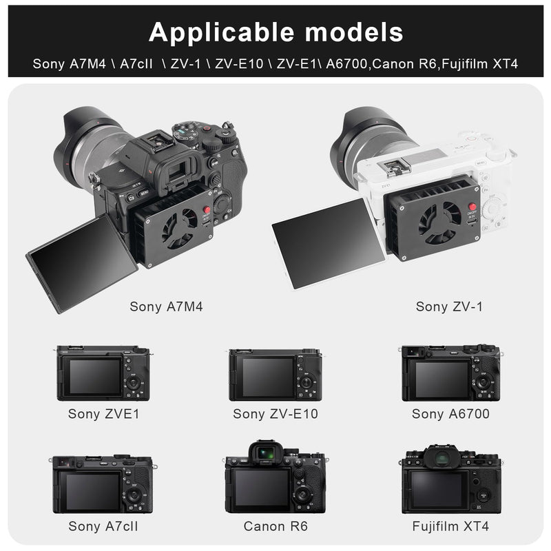 FOMITO Camera Cooling Fan with Magnetic Case for Sony A7M4 A7cII A7c A7S3 ZV-1 ZV-10 ZVE1 A6700 FX30 Canon R5 R6 R7 Fujifilm XT4