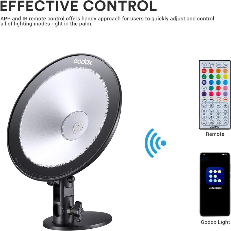 Godox CL10 RGB Ambient Light, 36000 Colors LED RGB Atmosphere Background Light with 39 Special Light Effects, Studio Decorate Light with APP/Remote Control, LED Video Light for Streaming, YouTube