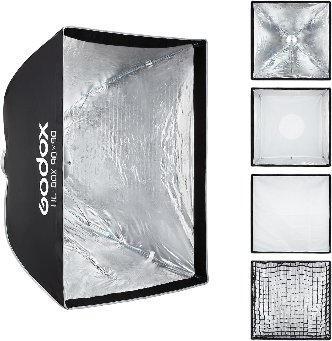 Godox UL-Series Quick Release Umbrella Softbox - 5 Shapes Edge Mask & Bowens Mount for Portraits/Product/Live Streaming, BOX 90x90cm