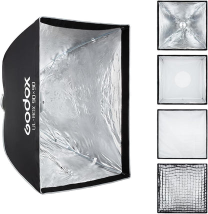 Godox UL-Series Quick Release Umbrella Softbox - 5 Shapes Edge Mask & Bowens Mount for Portraits/Product/Live Streaming, BOX 90x90cm
