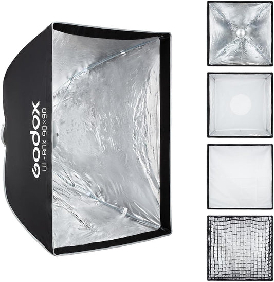Godox UL-Series Quick Release Umbrella Softbox - 5 Shapes Edge Mask & Bowens Mount for Portraits/Product/Live Streaming, BOX 90x90cm