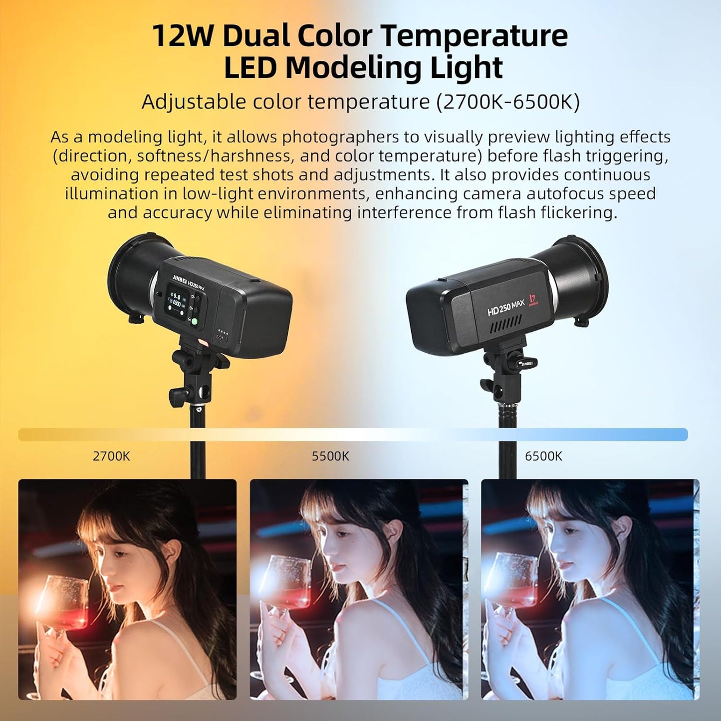 JINBEI Strobe Light Kit for Photograph， 220Ws Studio Strobe Light,65cm Bowens Mount Deep Parabolic Softbox with Stand for Outdoor Photography